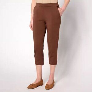 Susan Graver Weekend Premium Stretch Pull-On Capri Leggings Classic Brown Medium